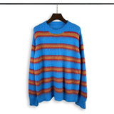 Y2K  Autumn Winter Round Neck Color Stripe Knit Sweater Mohair Contrast Loose Mens Pullovers Sweaters Oversize Female Clothes Vintage