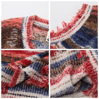 Y2K  Vintage Gradient Stripe Baggy Knitted Sweater Y2k Vest Washed Ripped Knitwears Tank Top Tie Dyeing V-Neck Sleeveless Pullovers