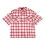 Y2K  Red / M Letter Embroidery Loose Safari Short Sleeve Shirt Mens Summer Streetwear Lapel Casual Plaid Shirt Men