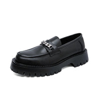 Y2K Black-3 Chain / 43 New Platform Shoes Loafers Shoes Men Thick-soled Wedding Shoes Black Formal Business Shoes Slip-on Leather Increase Casual Shoes