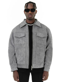 Y2K  Vintage High Street Suede Material Crock Jacket With Zipper Lapel Casual Short Jacket For Men