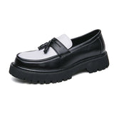 Y2K white-tassels / 44 New Platform Shoes Loafers Shoes Men Thick-soled Wedding Shoes Black Formal Business Shoes Slip-on Leather Increase Casual Shoes