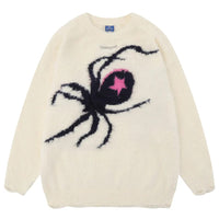 Y2K  beige / S Star Spider Sweater Goth Punk Harajuku Hip Hop Streetwear Sweaters Men 2023 Fall Winter Oversized Knitted Jumper Pullover Black