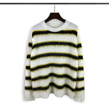 Y2K  MULTI / M Autumn Winter Round Neck Color Stripe Knit Sweater Mohair Contrast Loose Mens Pullovers Sweaters Oversize Female Clothes Vintage
