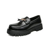 Y2K Black-4 tassels / 38 New Platform Shoes Loafers Shoes Men Thick-soled Wedding Shoes Black Formal Business Shoes Slip-on Leather Increase Casual Shoes