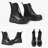 Y2K 2023 New Punk Women Platform Ankle Boots Female's Rock Round Toe Lace Up Fashion Retro Chunky Shoes Metal Decor Short Boots